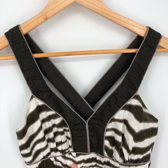 Banana Republic Linen Sun Dress Womens 0 Zebra Print Brown 100% Linen Cross Back - Picture 3 of 13
